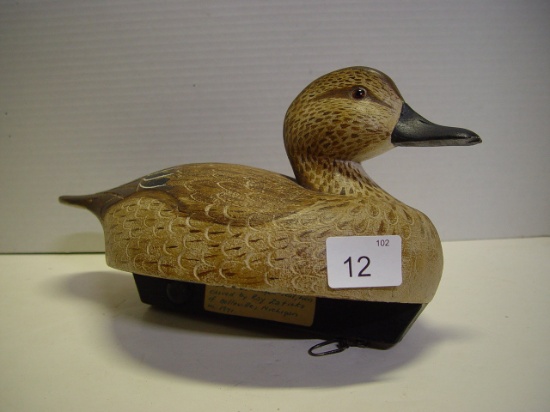 Decoy, Hand carved blue winged teal hen duck by Ray Zatirka 1971 12” long 3 pics