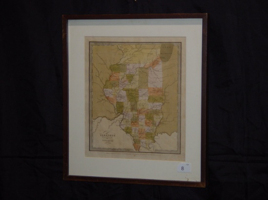 Framed and matted Illinois state map by David H. Burr 1834 19x17