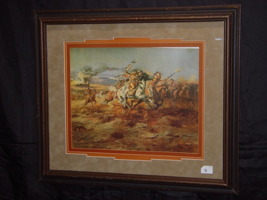 Framed and matted print, " Rain" signed by Charles Russell 1898 28x24
