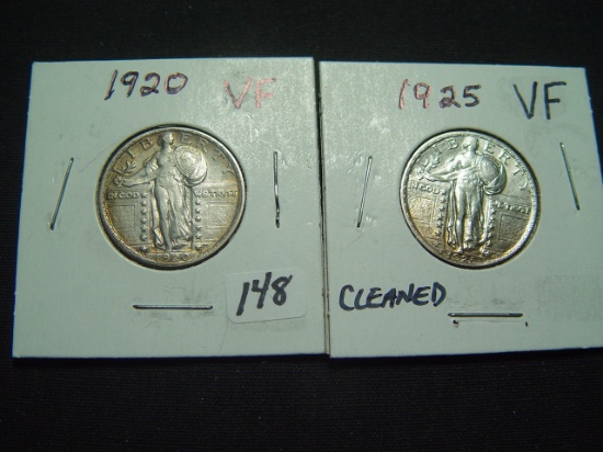Two Standing Liberty Quarters: 1920 VF & 1925 VF (Cleaned)
