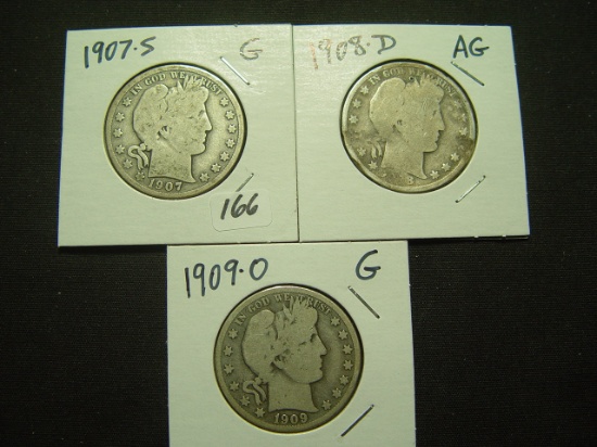 Three 50 Cent Barbers: 1907-S G, 1908-D AG & 1909-O G