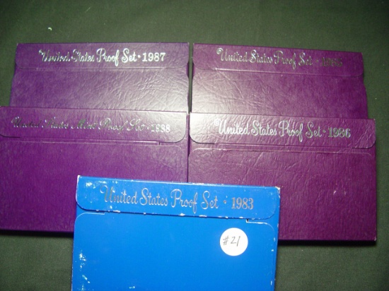 Five Proof Sets; 1983, 1985, 1986, 1987 & 1988