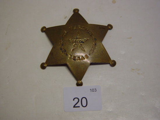 Brass pin badge 3 ½” U.S. Marshall Pecos Texas 2 pics