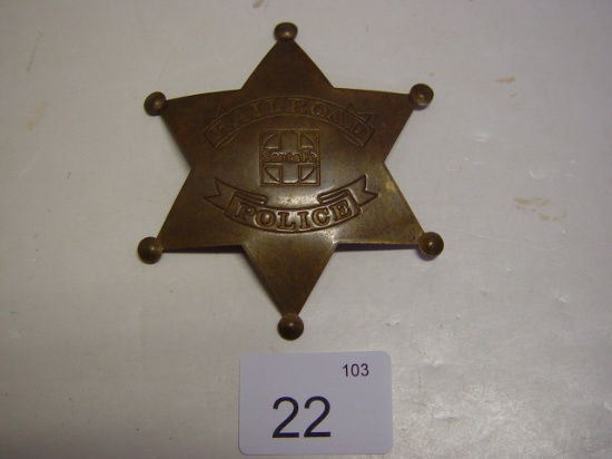 Brass pin badge 3 ½” Santa Fe Railroad Police 2 pics