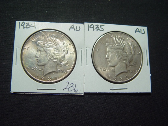 Pair of AU Peace Dollars: 1934 & 1935