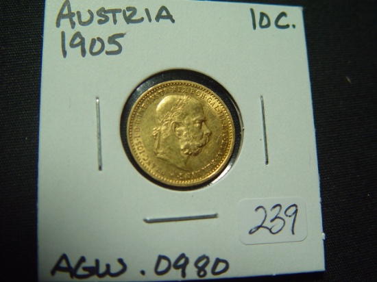 1905 BU Austria 10 Corona Gold Coin
