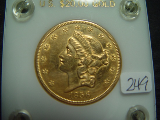 Scarce 1856-S, $20 Gold Liberty   XF, cleaned