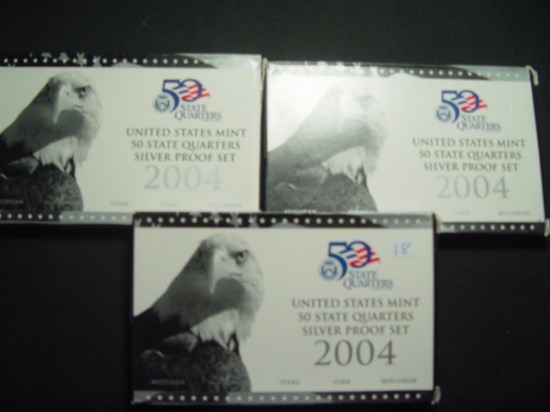 Three 2004 Silver Statehood Quarter Proof Sets