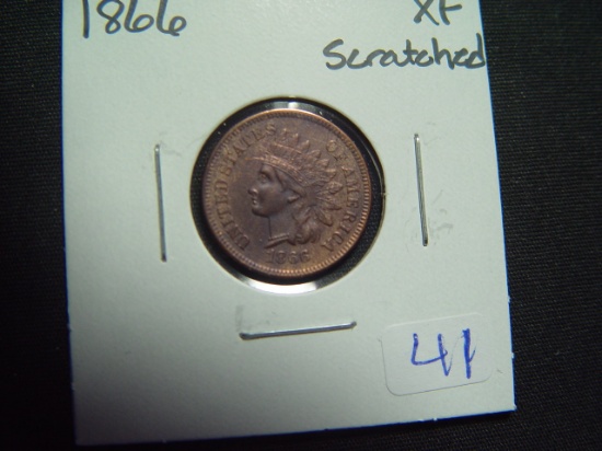 1866 Indian Cent  XF w/scratches in headdress