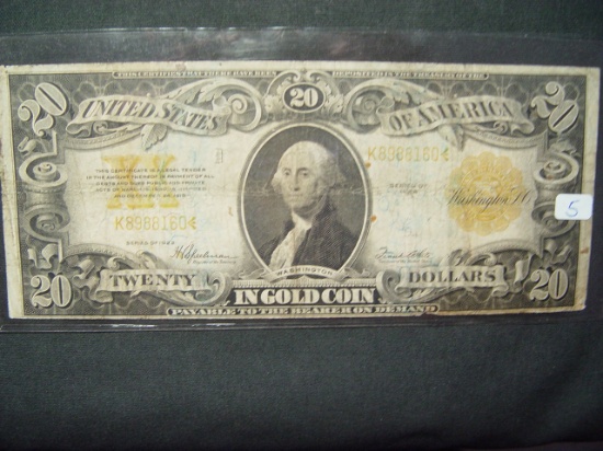 1922 $20 Gold Certificate