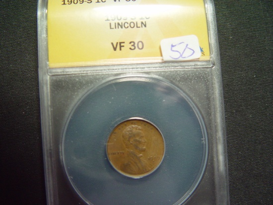 1909-S Lincoln Cent   ANACS VF30   KEY DATE