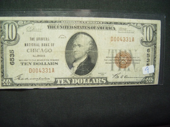 1929 $10 National Bank Note- Drovers National Bank of Chicago