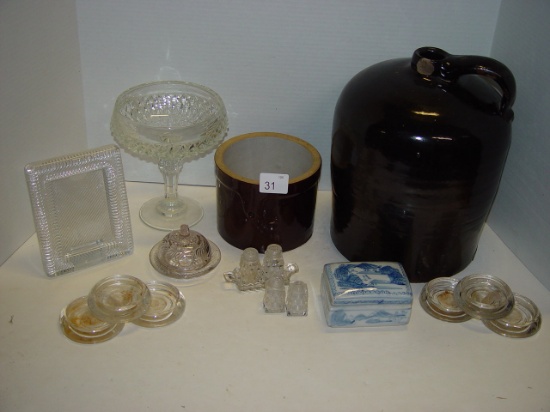 Glassware and other job lot. Jug has crack and chips as-is