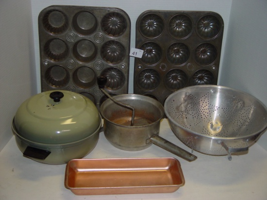 Mixed lot- muffin pans, strainer and others
