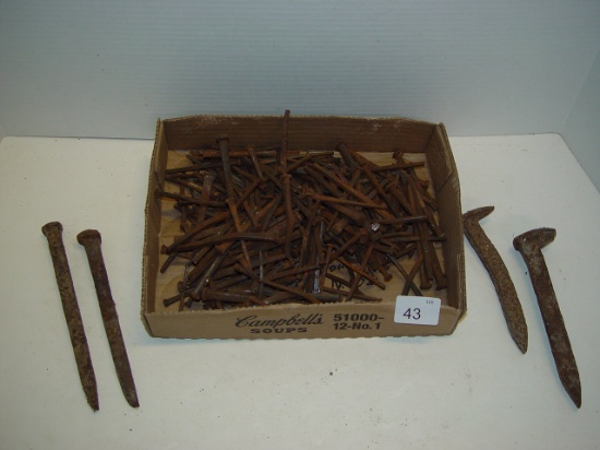 Railroad spikes and large assortment of square cut nails