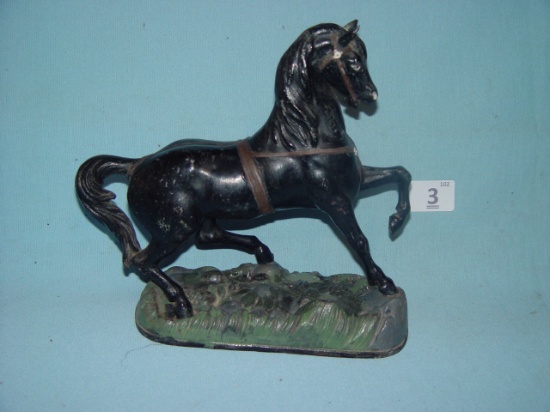 Horse On Base, Pot Metal, 8 3/4" Tall