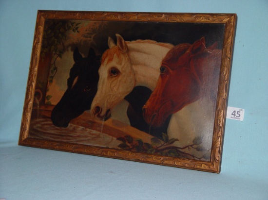 Horses, Oil On Artist Board, 19 1/2" X 13" Frame Size