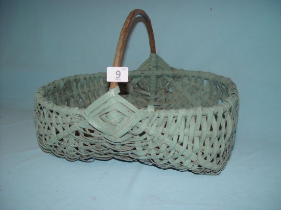 Early Green Painted Basket, 18" Long