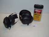 Pair of Browning hearing protection and container of Daisy BB’s