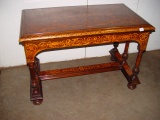 Marquetry Table , Circa 1900, 45” wide x 26” deep x 29” tall, With A Stylized Pomegranate Pattern,