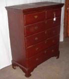 Red Stain, Country Chippendale Chest Of Drawers Great Example, Graduated