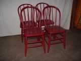 Set Of (4) Round Back Red Painted Farm Chairs, 34 1/2