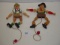 Wooden pull string animated figurines one marked Austria 6” tall