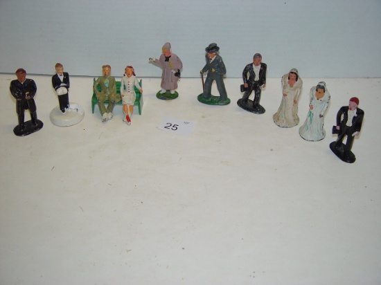 Pot Metal figurine lot and 1 other 3” tall