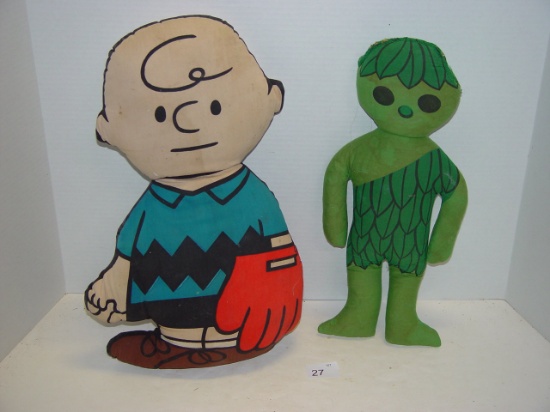 Charlie Brown and Green Giant ?? cloth dolls 17”