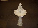 Hen-Feathers bird bath fountain hand cast fiber stone w/ cherub working pump 32 ½” tall 2 pics