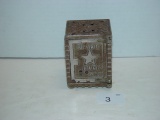 Cast iron key lock coin bank Kenton Brand no key 3 ¼” tall 3 pics