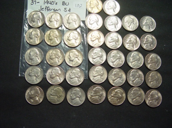37 BU Jefferson Nickels from the 1940's
