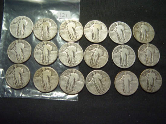 18 Mixed Date Standing Liberty Quarters  Good+