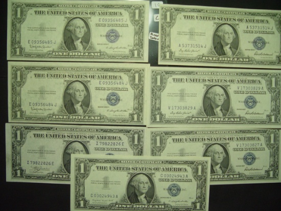 Seven Crisp Unc. $1 Silver Certificates (4) 1935 & (3) 1957