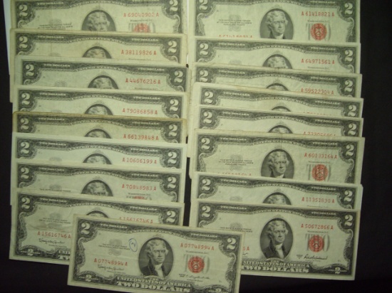 17 - $2 Red Seal Notes   Avg. Circulated