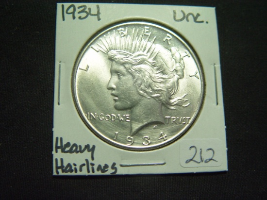 Uncirculated 1934 Peace Dollar w/heavy hairlining