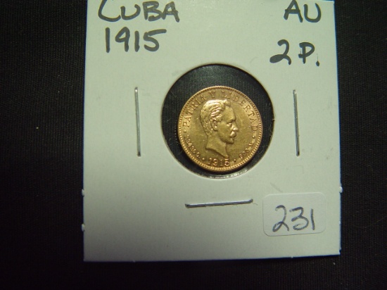 1915 Cuba Gold 2 Pesos   AU