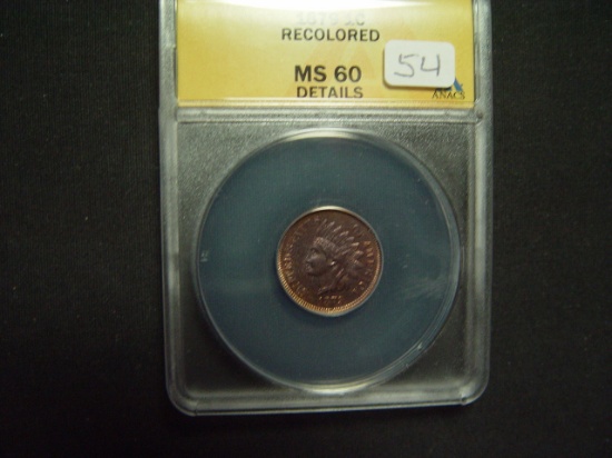 1879 Indian Cent   ANACS MS60 Details "Recolored"