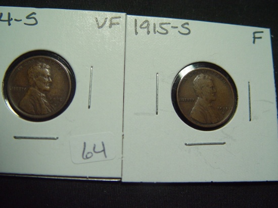 Pair of Early Lincoln Cents: 1914-S  VF & 1915-S Fine