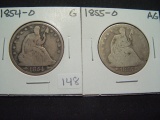 Pair of New Orleans Seated Halves: 1854 Good & 1855  AG