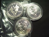 Three 1994 World Cup Soccer Proof Silver Dollars
