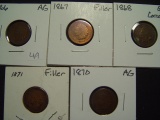 Group of Five Semi-Key Date Indian Cents: