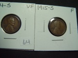 Pair of Early Lincoln Cents: 1914-S  VF & 1915-S Fine