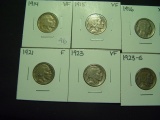 Six Different Buffalo Nickels: