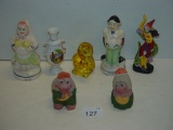 Mixed figurine lot- Fenton duck, Enesco trolls and others