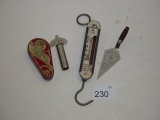 Fun mixed lot- Chromatic pitch Pipe with metal case, 25 Lb scale, letter opener ??
