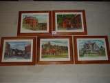 Drawings of homes and scenes from Galena IL signed by CH Johnson 11.5” x 9.5”