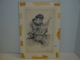 Pencil drawing “Chinese Daily News” signed J. Hall 6-82 16” x 11”