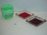 Ruby flashed glass and 3 footed Custard Glass Toothpick, “Freeport” souvenir
