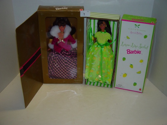 Avon Mattel Lemon-Lime Sorbet Barbie and Winter Rhapsody Barbie both in original boxes 2 pics